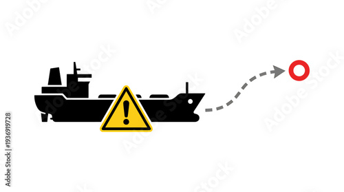 Maritime Hazard Alert Ship Route Detour Illustration. Vector Illustrations. EPS Editable