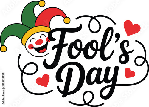 April Fools Day Jester Face and Red Hearts holiday