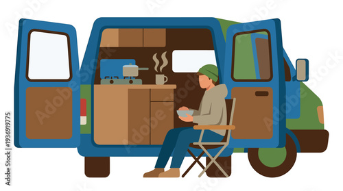 Moving Van Team Packing and Unloading at Relocation Site. Vector Illustrations. EPS Editable