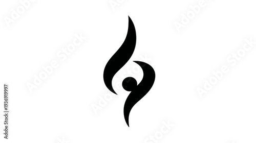 A black abstract shape on a white background, suggesting motion or connection