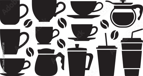 Black coffee and tea on white background cups