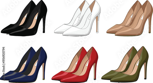 Elegant High Heel Shoes Collection, Colorful Stiletto Pumps Isolated on White Background for Fashion, Glamour and Style Concept