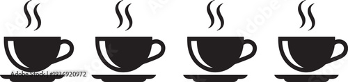 Black coffee cups with steam on white background hot beverage