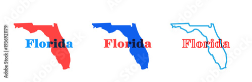 Florida state map silhouette with the state name in retro typography above. Vintage design with overprint colors and bold shapes, perfect for posters, apparel, travel graphics.