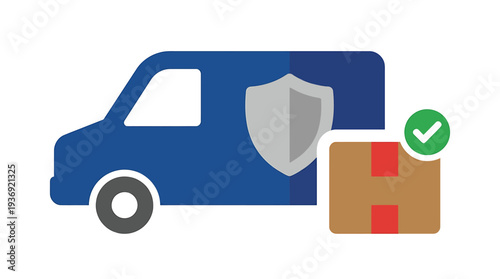 Secure Delivery Vehicle Shield Icon with Parcel. Vector Illustrations. EPS Editable