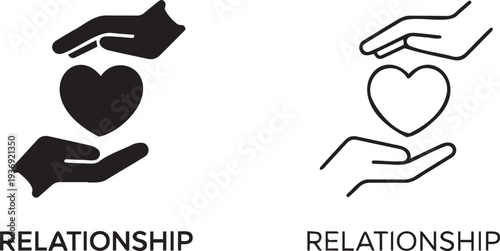 Set of 2 Relationship Icons Vector with Hands Holding Heart