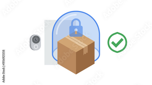 Secure Package Icon with Lock and Shield Emphasizing Privacy. Vector Illustrations. EPS Editable