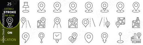 Location pinpoint marker navigation editable line art icon set