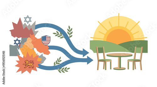 Sunny Outdoor Dining Scene with Garden Chairs and Table. Vector Illustrations. EPS Editable