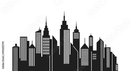 Urban City Skyline Silhouette At Dusk. Vector Illustrations. EPS Editable
