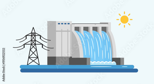 Hydroelectric dam water power energy illustration