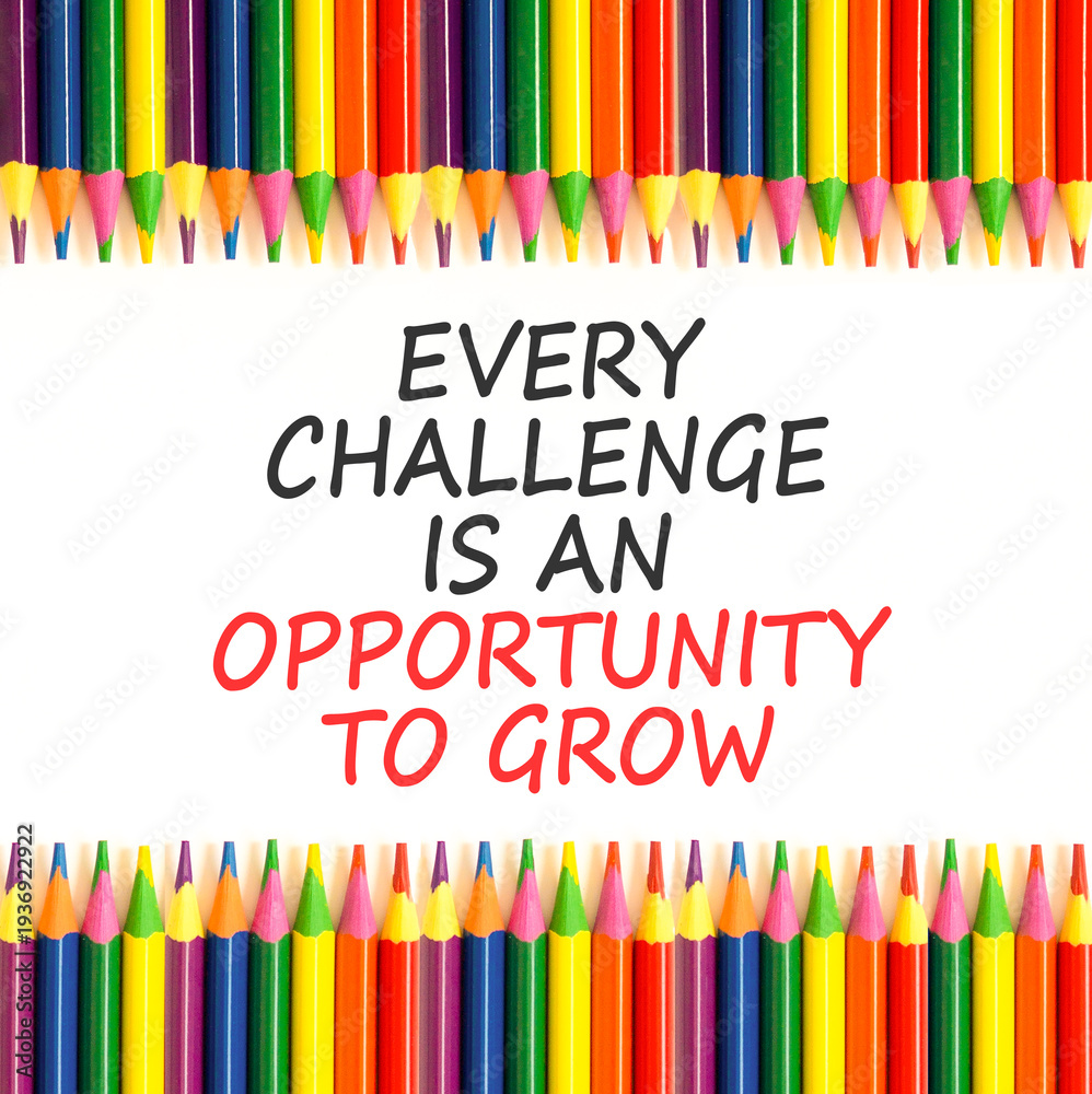 Obraz premium Challenge word symbol. Concept words Every challenge is an opportunity to grow on beautiful white paper. Beautiful white paper background. Business challenge is an opportunity concept. Copy space.
