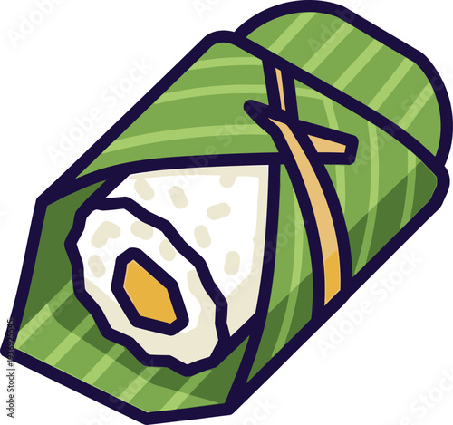 Wrapped Rice Roll Traditional Food With Leaf Covering Detail