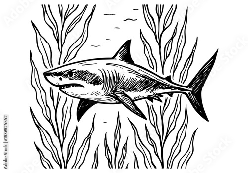 Great White Shark hand drawn simple sketch vector illustration