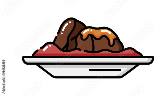 Chocolate Dessert Served On Plate With Sauce Topping Close View