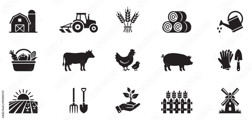 Obraz premium Farming icon set. Farm icon. Farm agriculture theme simple vector icon logo design set bundle illustration.