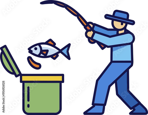 Angler Casting Fishing Rod Toward Open Cooler With Catch