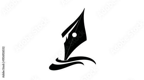 A stylized symbol depicting a dark object atop wavy lines, evoking waves