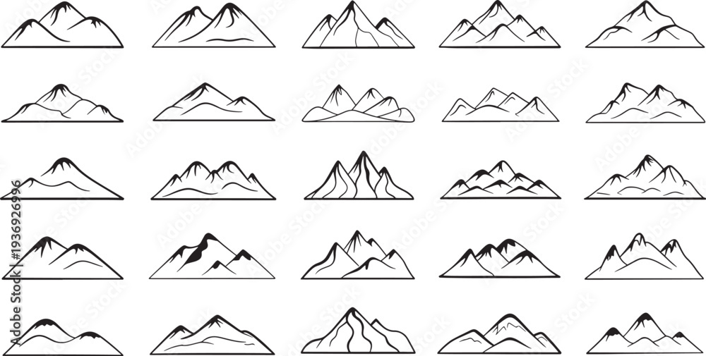 Fototapeta premium Black mountain on white background isolated symbols