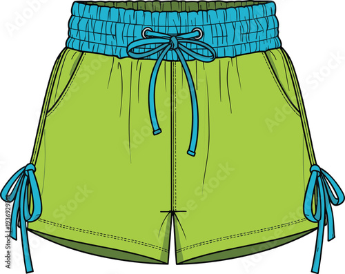 Women drawstring shorts mockup, sporty casual summer apparel with elastic waistband isolated on white background vector illustration design