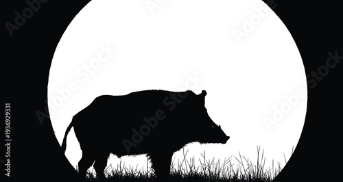 Black forest silhouette with pine trees, deciduous foliage, garden plants, fern leaves, and wild woodland vegetation on a white background.