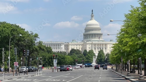 US Capitol from Pennsylvania Avenue, Washington DC, sunny weather