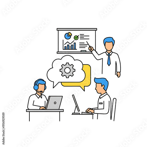 Business professionals discussing project planning with charts.