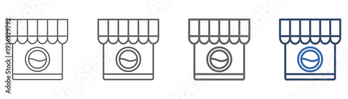 
outline icon set of laundromat with shop and washing machine design