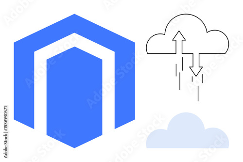 Cloud computing concept. Cloud computing involves data storage and network-connected security systems. Cloud computing enhances data interaction and protection. For IT, technology, storage