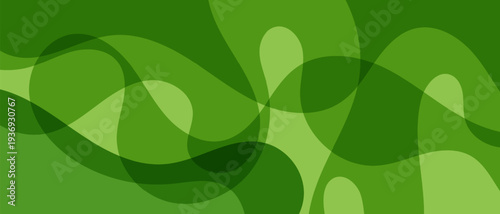 Dynamic green abstract design featuring overlapping smooth waves and organic forms. Vibrant modern backdrop perfect for marketing materials, website headers, and corporate templates.
