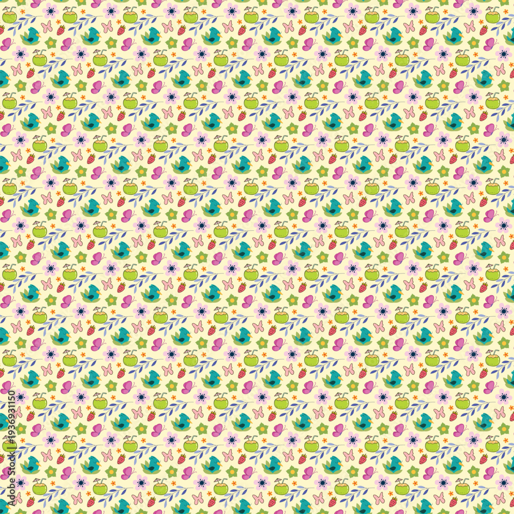 Fototapeta premium Colorful seamless pattern with cartoon elements on light background