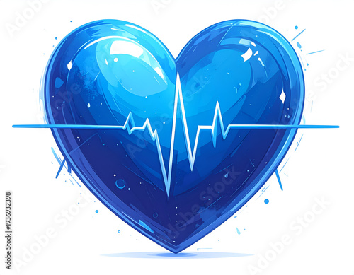 Blue heart with heartbeat line art