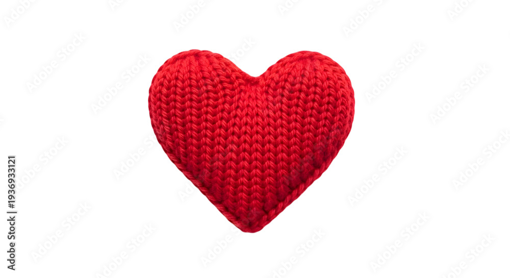 Fototapeta premium Red knitted heart isolated on transparent background png