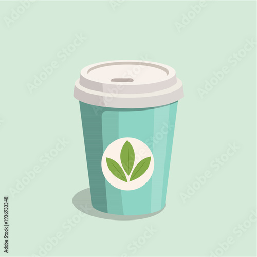 Aesthetic Spring Coffee Paper Cup with Floral Leaf Design Flat Illustration