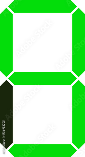 A bright green seven-segment display showing the numeral eight with one segment unlit