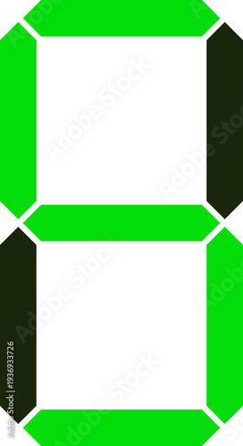 A bright green digital display number 8 with dark segments on a white background, representing a count or score