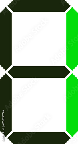A seven-segment display showing the number eight with green segments on the right side