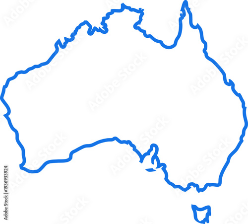 A simple blue outline map of Australia, representing the continent and its island state of Tasmania
