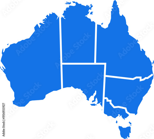A simplified blue map of Australia divided into its states and territories, perfect for educational or informational content