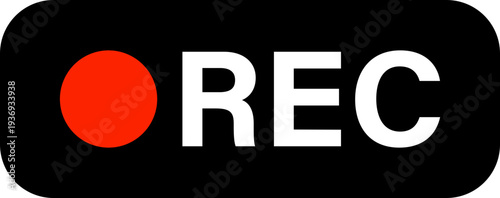A simple, bold graphic featuring a red circle next to the white text REC on a black background, indicating recording status
