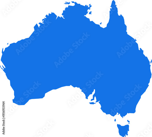 A simple blue silhouette of the continent of Australia, perfect for representing the country or its geography in a clean, modern design