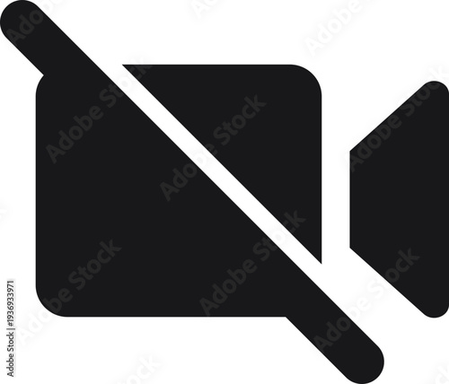 A black icon representing a video camera with a diagonal line through it, indicating that the camera is turned off or disabled