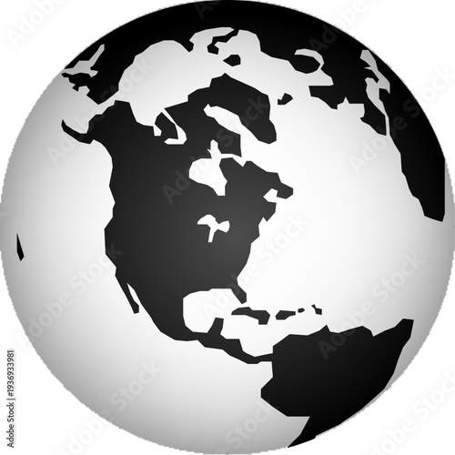 A modern representation of Earth in black and white, featuring a unique artistic design and spherical shape