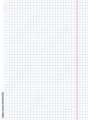 A blank sheet of graph paper featuring a vertical red margin line on the right side and a spiral binding on the left