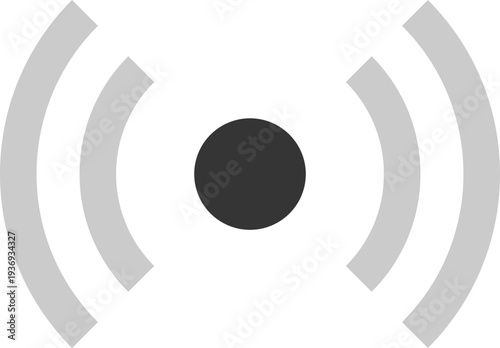 A minimalist graphic representing live streaming with a central dot and radiating waves, symbolizing broadcast and connectivity