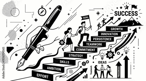 Inspirational Path to Success with Business Strategy and Growth Concepts on Isolated White Background