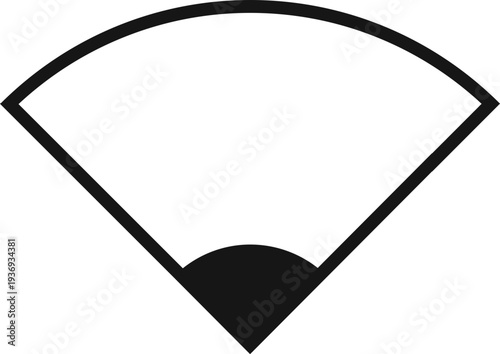 A minimalist black and white graphic illustration of a baseball field infield, showing the pitcher's mound and base paths