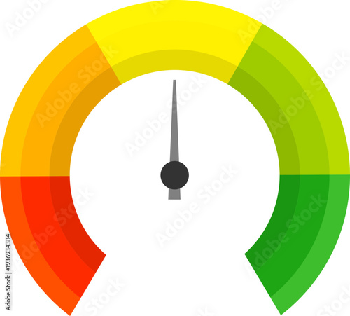 A circular gauge meter with a needle pointing towards the yellow section, indicating moderate performance or status