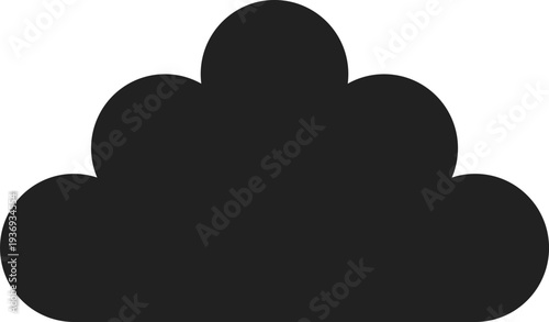 A simple, dark cloud icon representing weather or data storage, presented in a minimalist graphic style