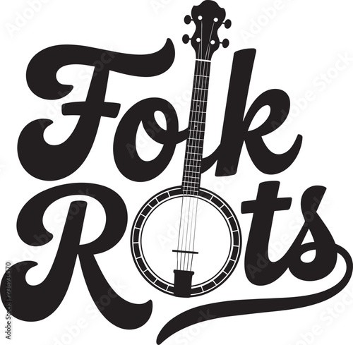 Folk roots vector art a vintage style design featuring a banjo as musical instrument